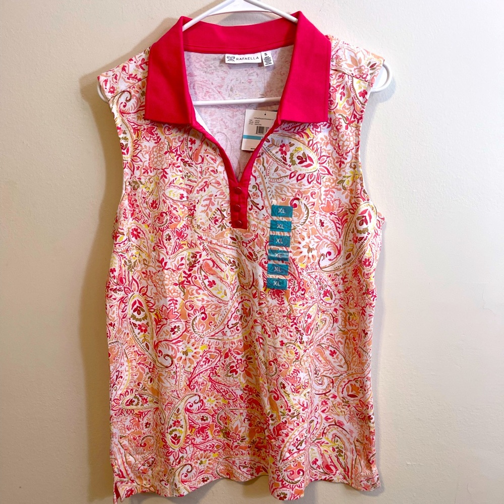 RAFAELLA SLEEVELESS POLO, XL, PAISLEY 100% Cotton